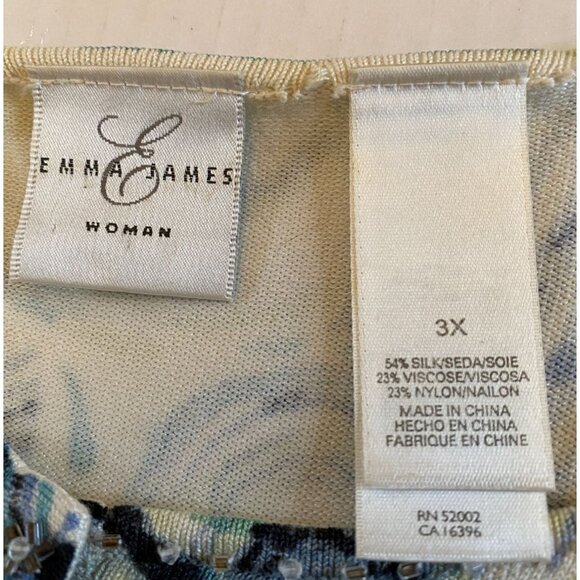 Emma James Blue and White Floral Scoop Neck Knit Tank with Beading Size 3X - Picture 3 of 9